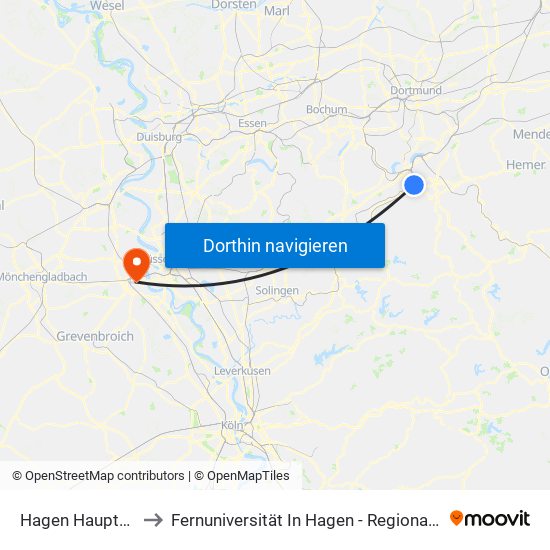 Hagen Hauptbahnhof to Fernuniversität In Hagen - Regionalzentrum Neuss map