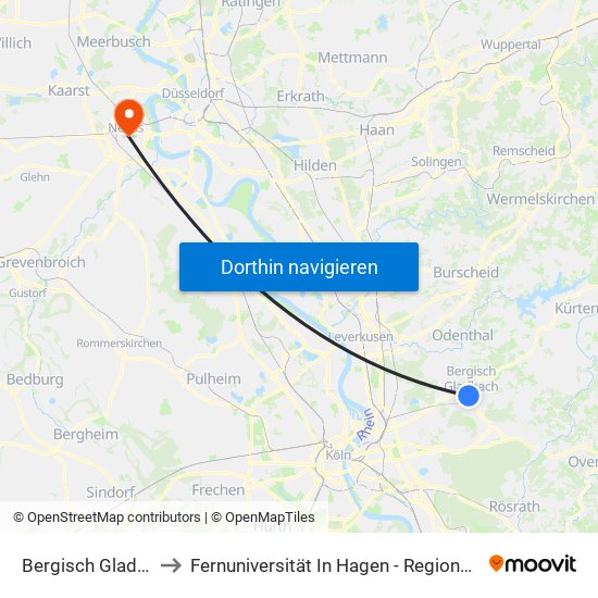 Bergisch Gladbach (S) to Fernuniversität In Hagen - Regionalzentrum Neuss map