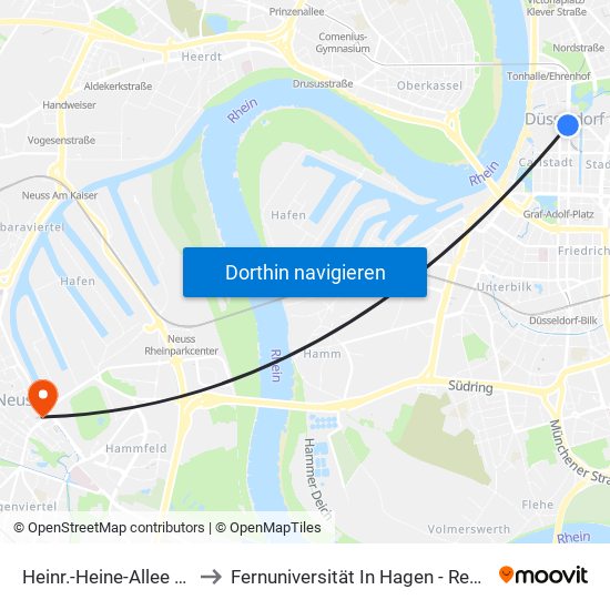 Heinr.-Heine-Allee U - Düsseldorf to Fernuniversität In Hagen - Regionalzentrum Neuss map