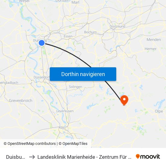 Duisburg Hbf to Landesklinik Marienheide - Zentrum Für Seelische Gesundheit map