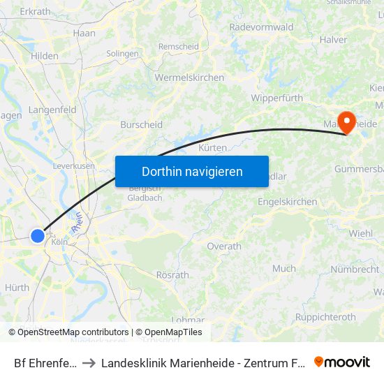Bf Ehrenfeld - Köln to Landesklinik Marienheide - Zentrum Für Seelische Gesundheit map