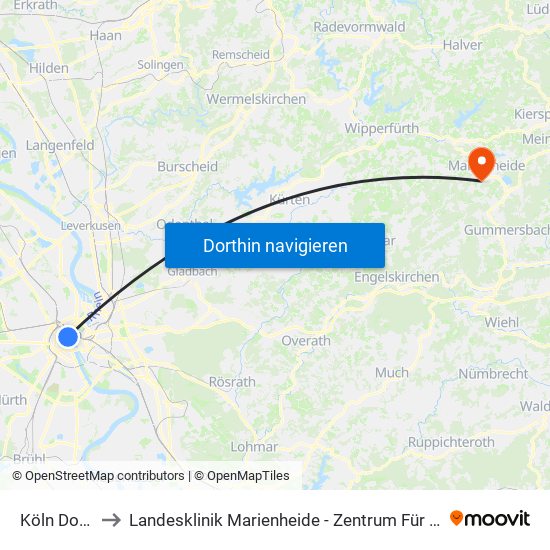 Köln Dom/Hbf to Landesklinik Marienheide - Zentrum Für Seelische Gesundheit map