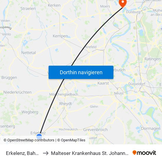 Erkelenz, Bahnhof to Malteser Krankenhaus St. Johannes-Stift map