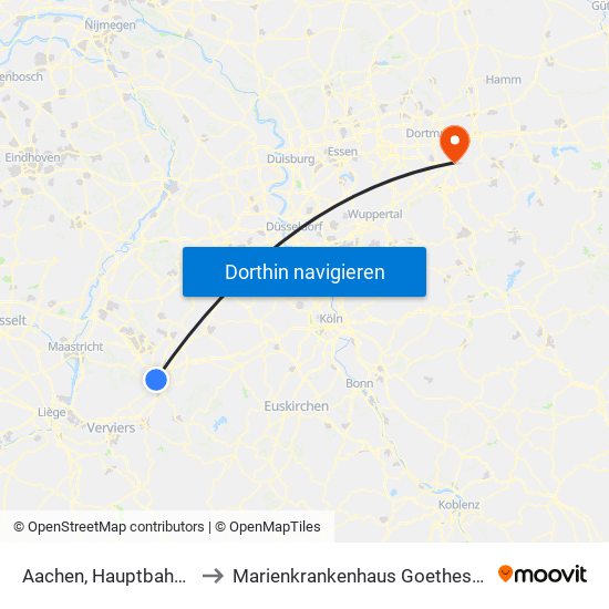 Aachen, Hauptbahnhof to Marienkrankenhaus Goethestraße map