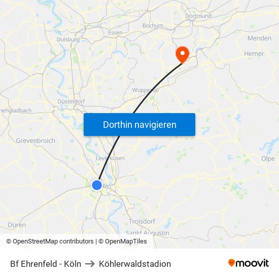 Bf Ehrenfeld - Köln to Köhlerwaldstadion map