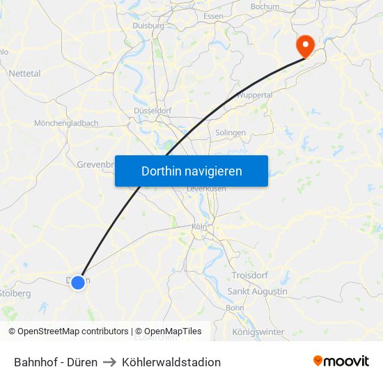 Bahnhof - Düren to Köhlerwaldstadion map