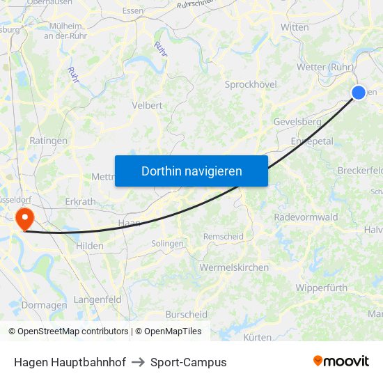 Hagen Hauptbahnhof to Sport-Campus map