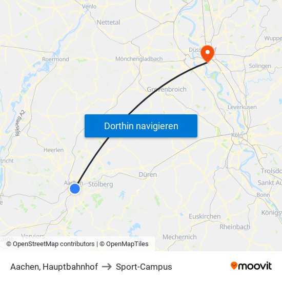 Aachen, Hauptbahnhof to Sport-Campus map