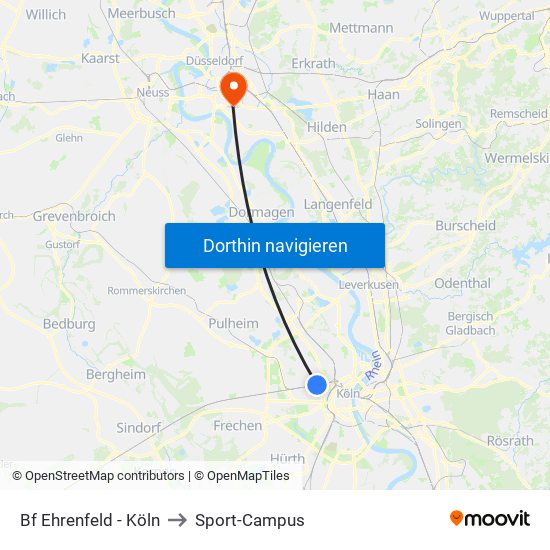 Bf Ehrenfeld - Köln to Sport-Campus map