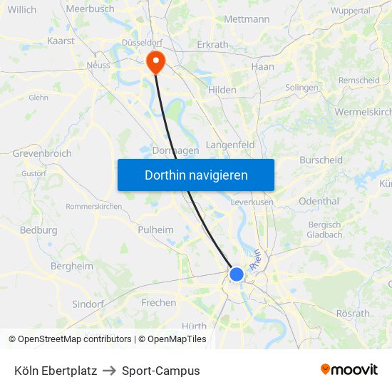 Köln Ebertplatz to Sport-Campus map