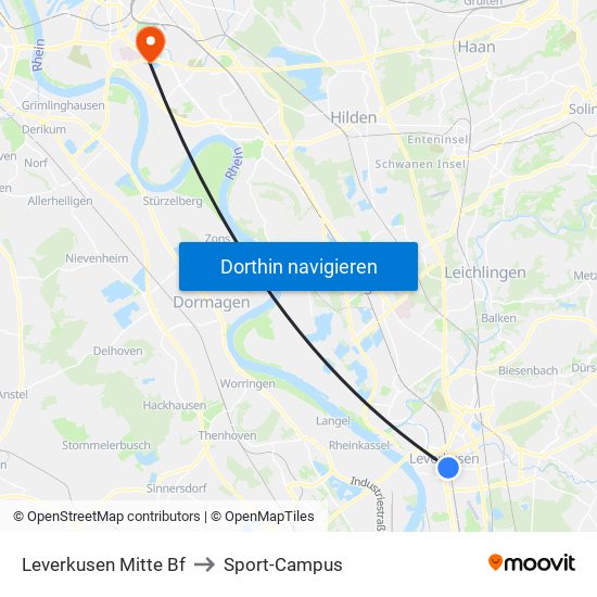 Leverkusen Mitte Bf to Sport-Campus map