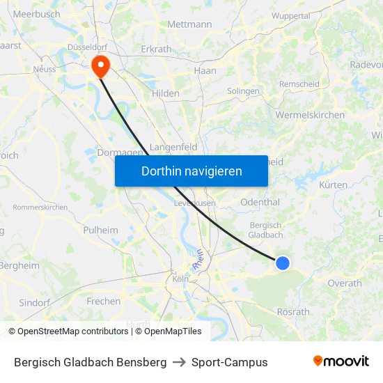 Bergisch Gladbach Bensberg to Sport-Campus map