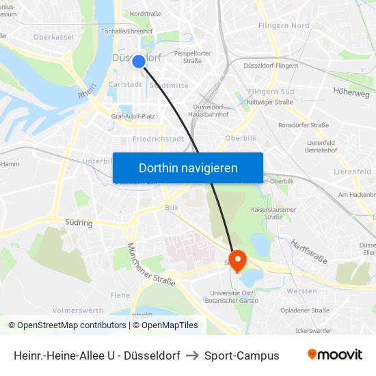 Heinr.-Heine-Allee U - Düsseldorf to Sport-Campus map