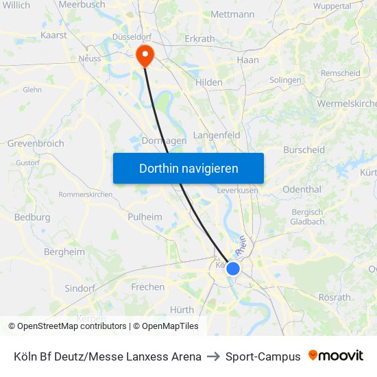 Köln Bf Deutz/Messe Lanxess Arena to Sport-Campus map