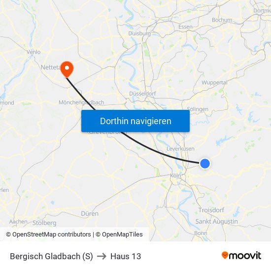 Bergisch Gladbach (S) to Haus 13 map
