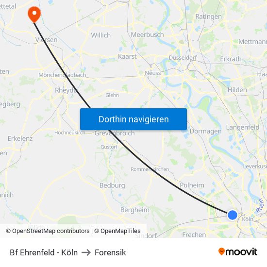 Bf Ehrenfeld - Köln to Forensik map