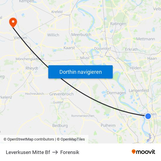 Leverkusen Mitte Bf to Forensik map