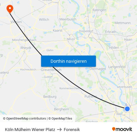 Köln Mülheim Wiener Platz to Forensik map