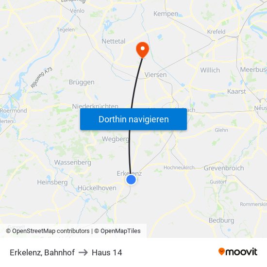 Erkelenz, Bahnhof to Haus 14 map