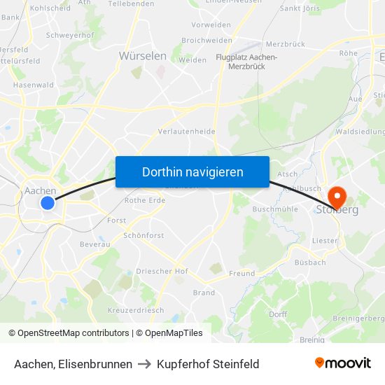 Aachen, Elisenbrunnen to Kupferhof Steinfeld map