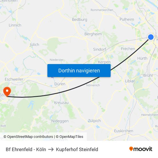 Bf Ehrenfeld - Köln to Kupferhof Steinfeld map