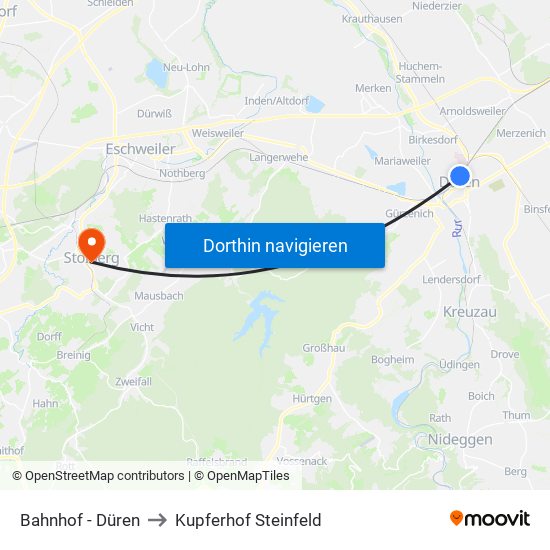 Bahnhof - Düren to Kupferhof Steinfeld map