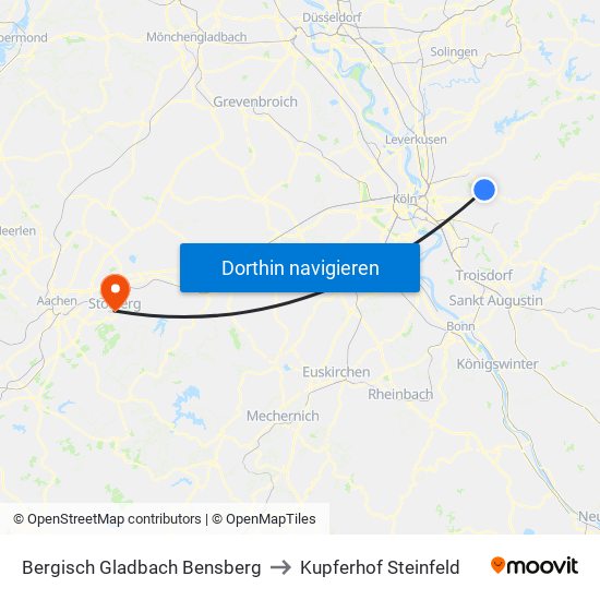 Bergisch Gladbach Bensberg to Kupferhof Steinfeld map