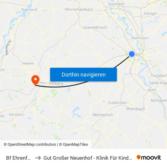 Bf Ehrenfeld - Köln to Gut Großer Neuenhof - Klinik Für Kinder- Und Jugendpsychiatrie map