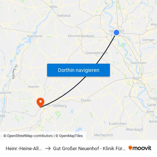 Heinr.-Heine-Allee U - Düsseldorf to Gut Großer Neuenhof - Klinik Für Kinder- Und Jugendpsychiatrie map