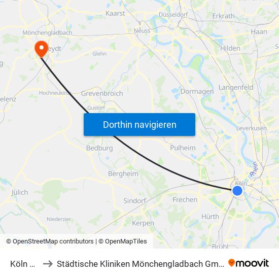 Köln Poststr. to Städtische Kliniken Mönchengladbach Gmbh Elisabeth-Krankenhaus Rheydt map