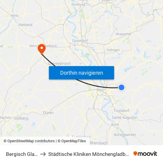 Bergisch Gladbach Bensberg to Städtische Kliniken Mönchengladbach Gmbh Elisabeth-Krankenhaus Rheydt map