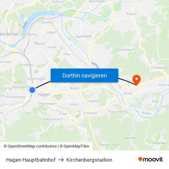 Hagen Hauptbahnhof to Kirchenbergstadion map