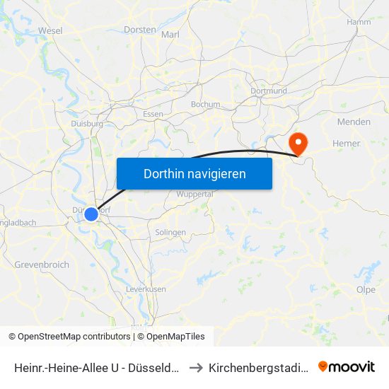 Heinr.-Heine-Allee U - Düsseldorf to Kirchenbergstadion map