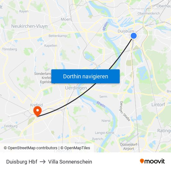 Duisburg Hbf to Villa Sonnenschein map