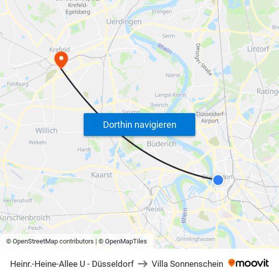 Heinr.-Heine-Allee U - Düsseldorf to Villa Sonnenschein map
