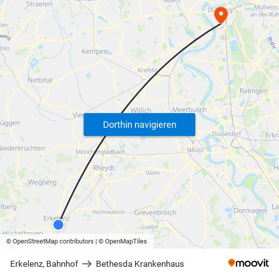 Erkelenz, Bahnhof to Bethesda Krankenhaus map