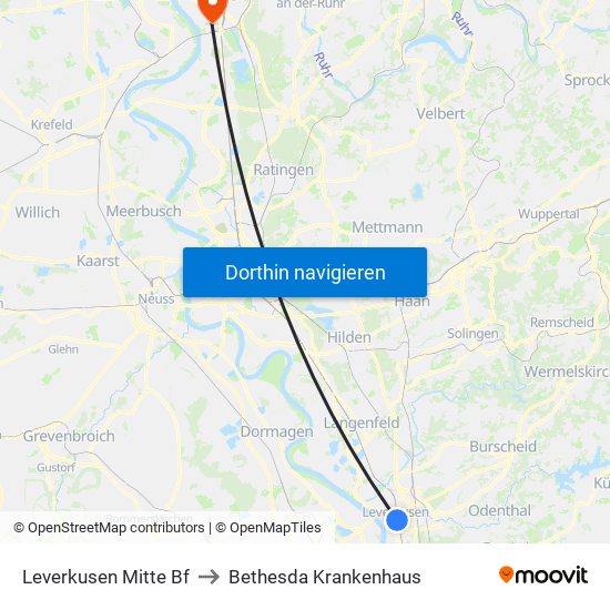 Leverkusen Mitte Bf to Bethesda Krankenhaus map