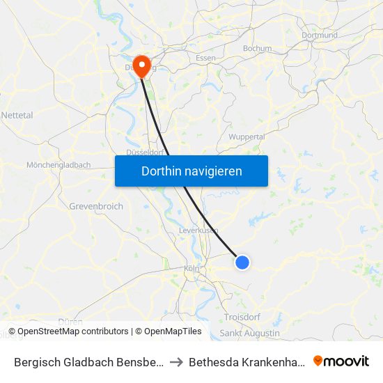 Bergisch Gladbach Bensberg to Bethesda Krankenhaus map