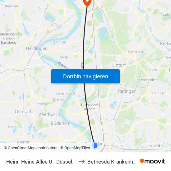 Heinr.-Heine-Allee U - Düsseldorf to Bethesda Krankenhaus map