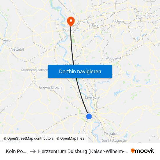 Köln Poststr. to Herzzentrum Duisburg (Kaiser-Wilhelm-Krankenhaus) map