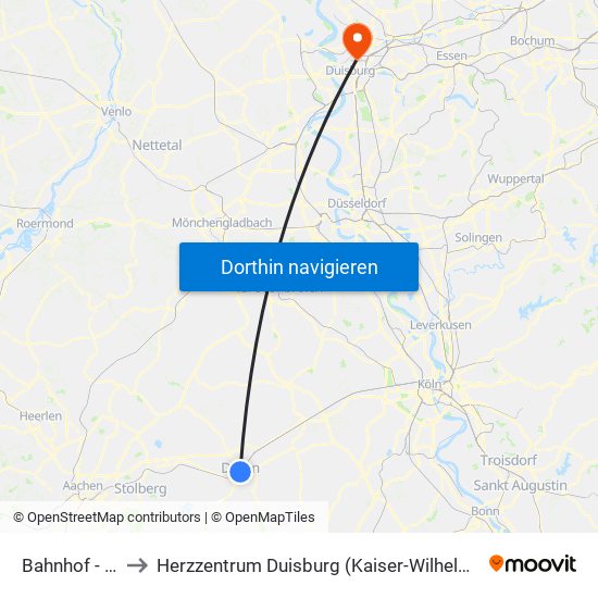 Bahnhof - Düren to Herzzentrum Duisburg (Kaiser-Wilhelm-Krankenhaus) map