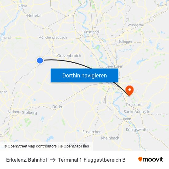 Erkelenz, Bahnhof to Terminal 1 Fluggastbereich B map