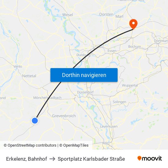 Erkelenz, Bahnhof to Sportplatz Karlsbader Straße map