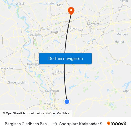 Bergisch Gladbach Bensberg to Sportplatz Karlsbader Straße map