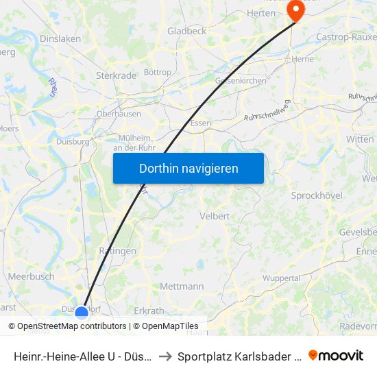 Heinr.-Heine-Allee U - Düsseldorf to Sportplatz Karlsbader Straße map