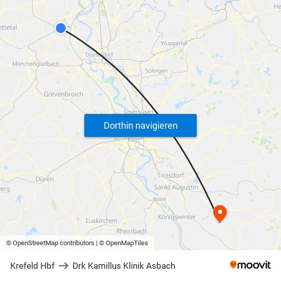 Krefeld Hbf to Drk Kamillus Klinik Asbach map