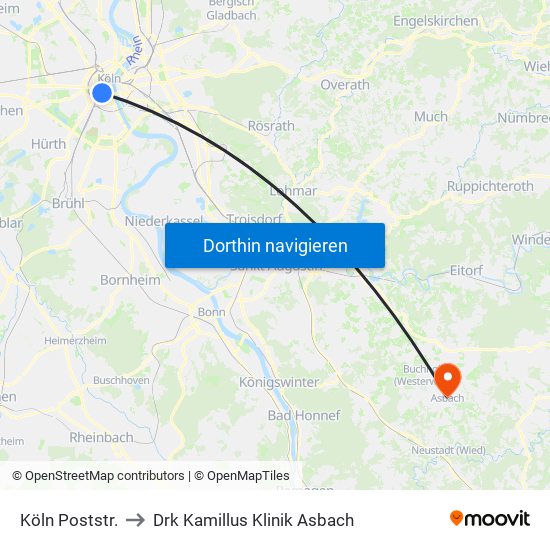 Köln Poststr. to Drk Kamillus Klinik Asbach map