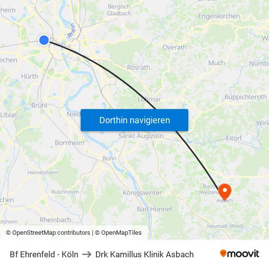 Bf Ehrenfeld - Köln to Drk Kamillus Klinik Asbach map