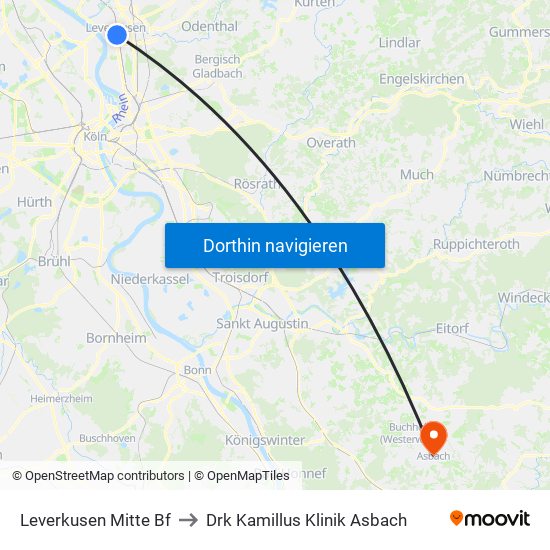 Leverkusen Mitte Bf to Drk Kamillus Klinik Asbach map