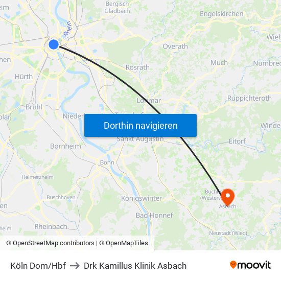 Köln Dom/Hbf to Drk Kamillus Klinik Asbach map